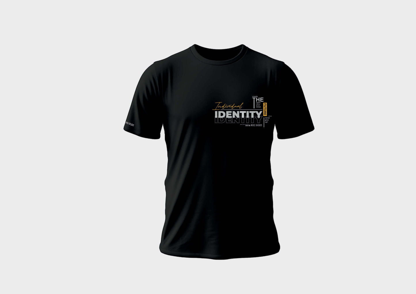 Identity Black Round Neck T-Shirt for Men, 100% cotton, comfortable and stylish for everyday wear.
