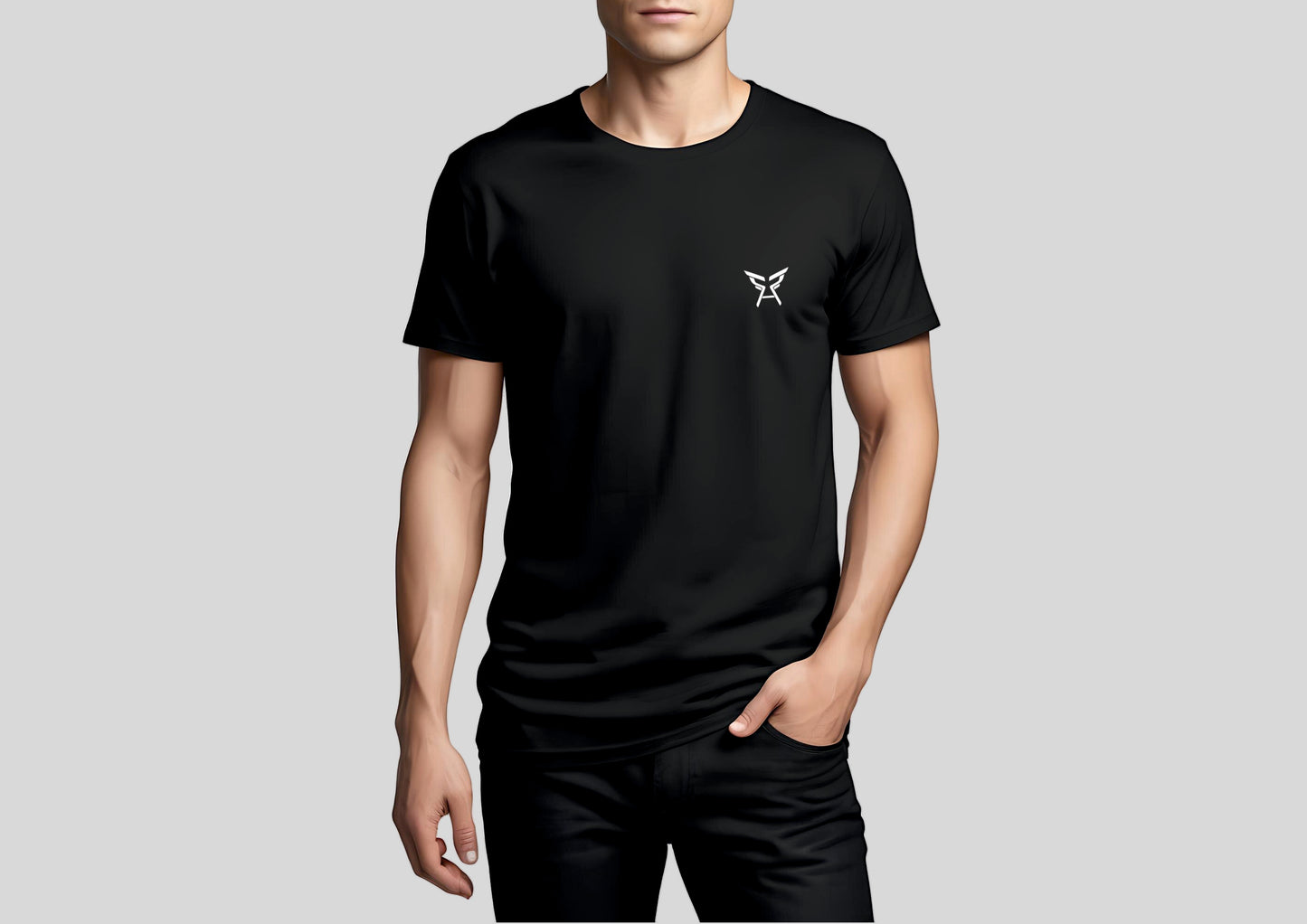 RAV Black Round Neck T-Shirt for Men - Cotton L Size