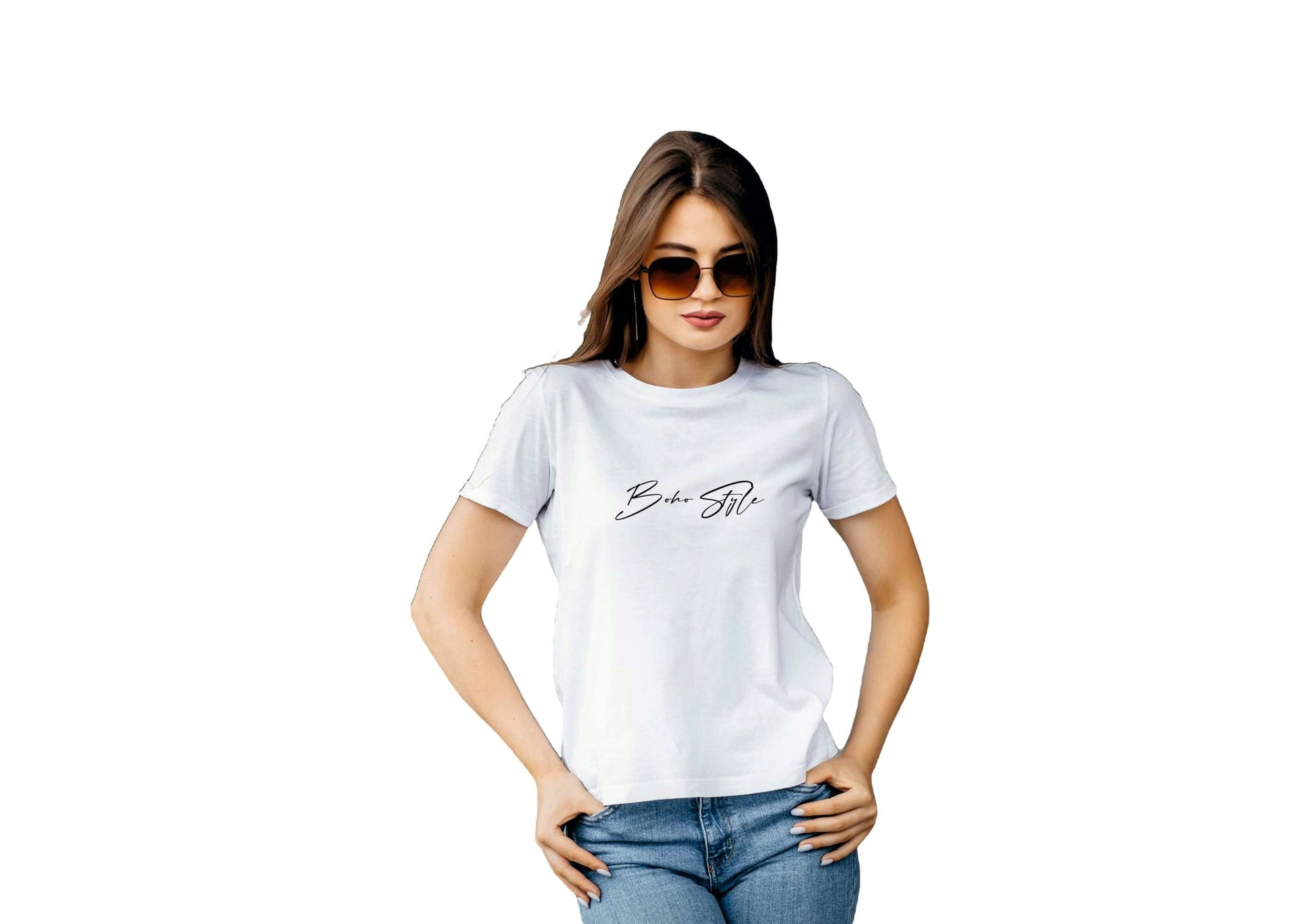 Boho Style White Cotton Round Neck T-Shirt for Women