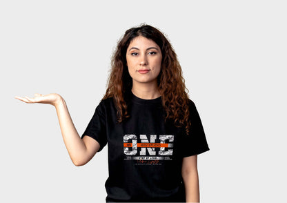 One - Black Cotton Round Neck T-Shirt for Women