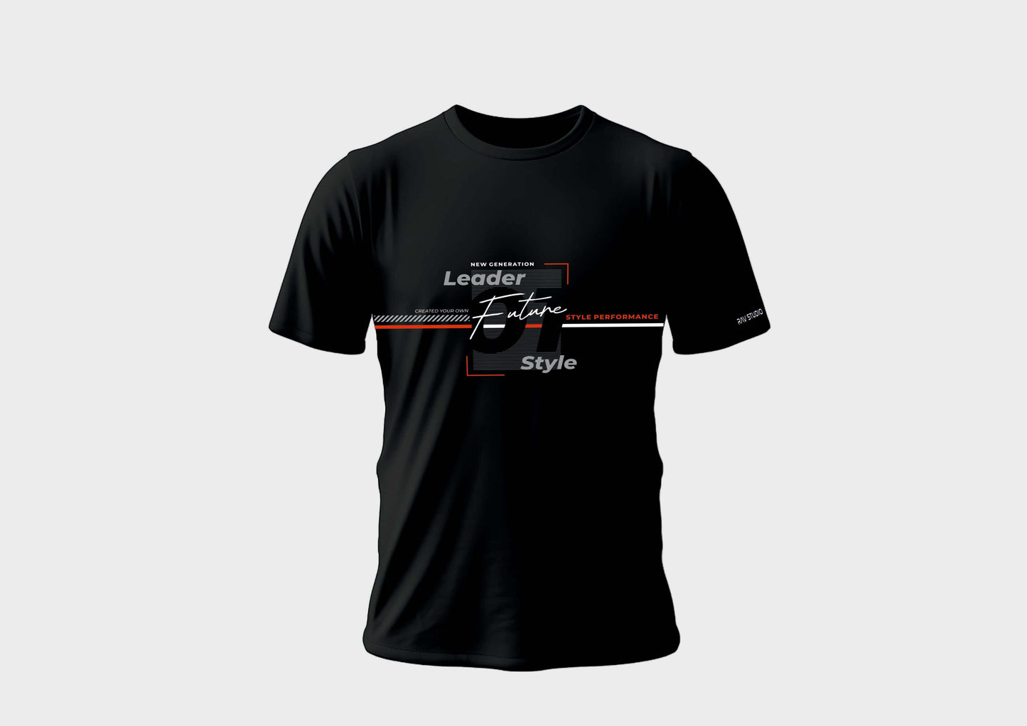 Black round neck T-shirt for men featuring 'Leader' design, crafted from soft cotton for comfort and style.