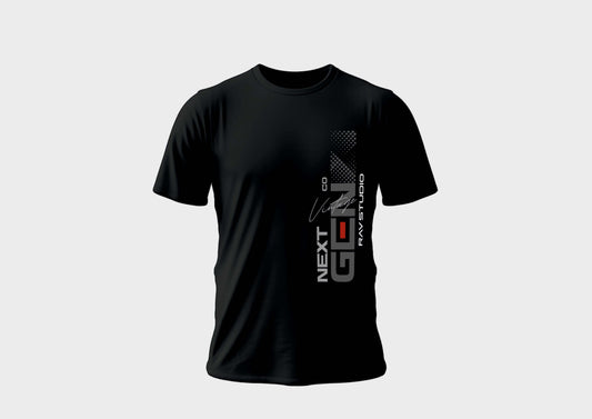 Next Gen black round neck T-shirt for men, featuring breathable cotton fabric and modern graphic design. Perfect for everyday wear.