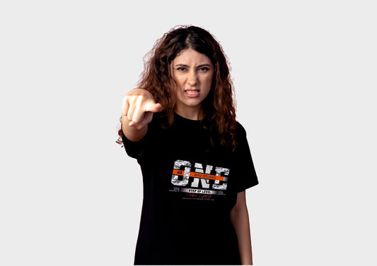 One - Black Cotton Round Neck T-Shirt for Women