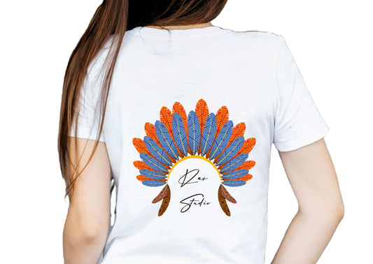 Boho Style White Cotton Round Neck T-Shirt for Women
