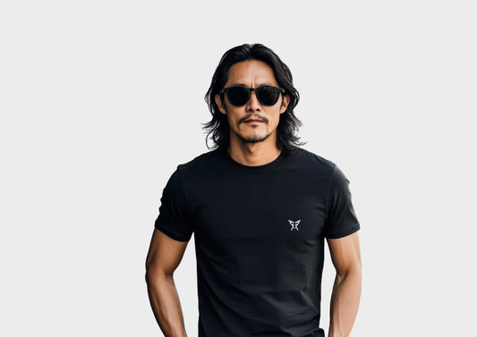 RAV Black Round Neck T-Shirt for Men - Cotton L Size