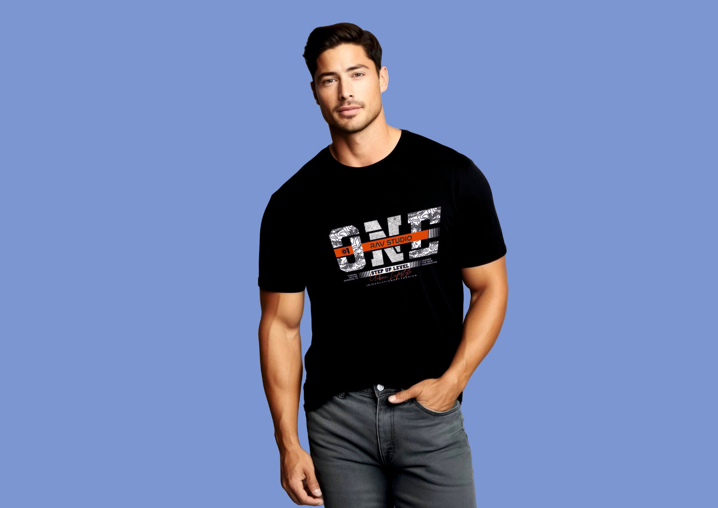 RAV Black Round Neck T-Shirt for Men - XL Cotton Tee