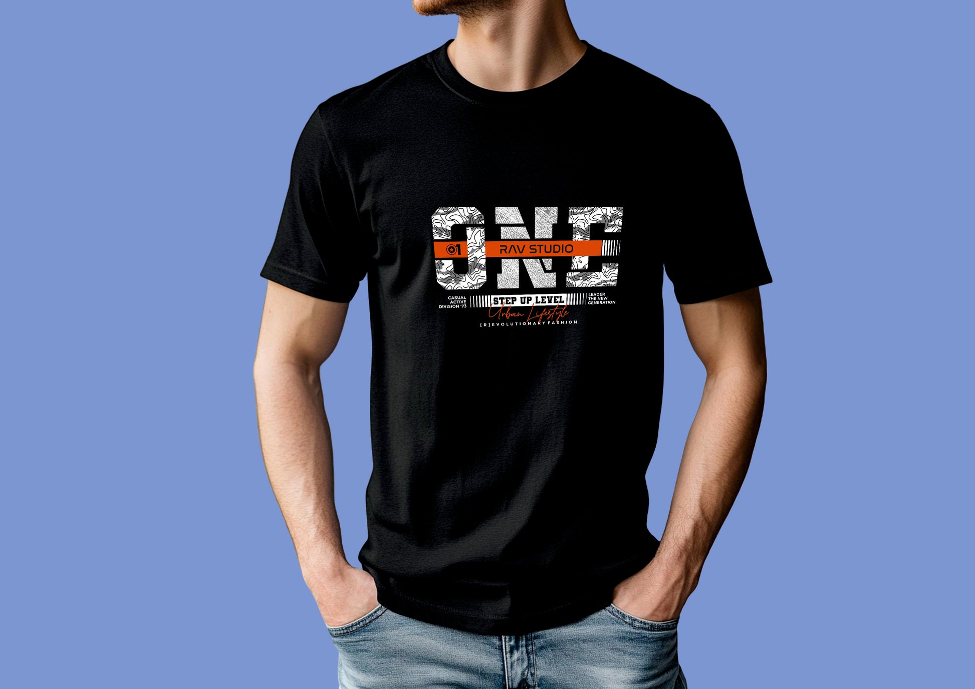 RAV Black Round Neck T-Shirt for Men - XL Cotton Tee