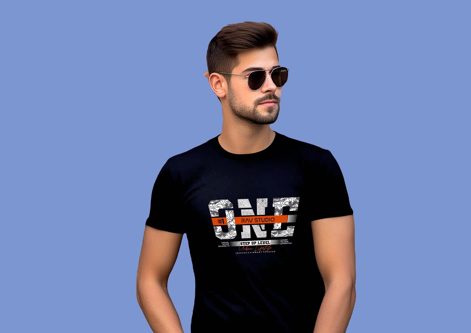 RAV Black Round Neck T-Shirt for Men - XL Cotton Tee