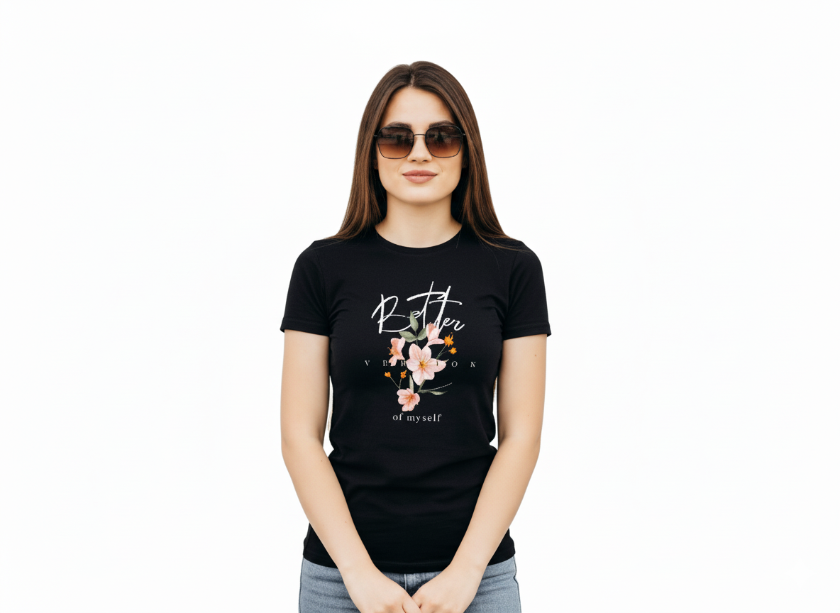 The "Better Version" Floral Tee (Black) for Women | RAV Studio